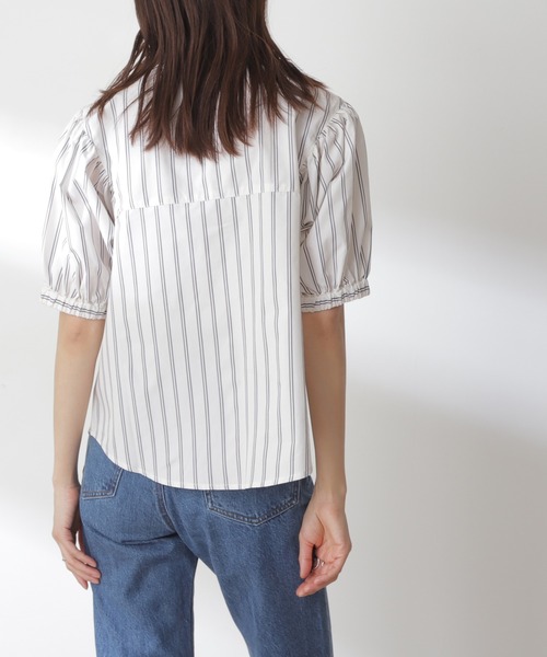 N.（N. Natural Beauty Basic）（エヌエヌナチュラルビューティーベーシック）の「◆アシメフリルネックブラウス（シャツ/ブラウス・レディース・ブラック/オフホワイト/ブルー/ストライプ・MEDIUM）」の17枚目の写真