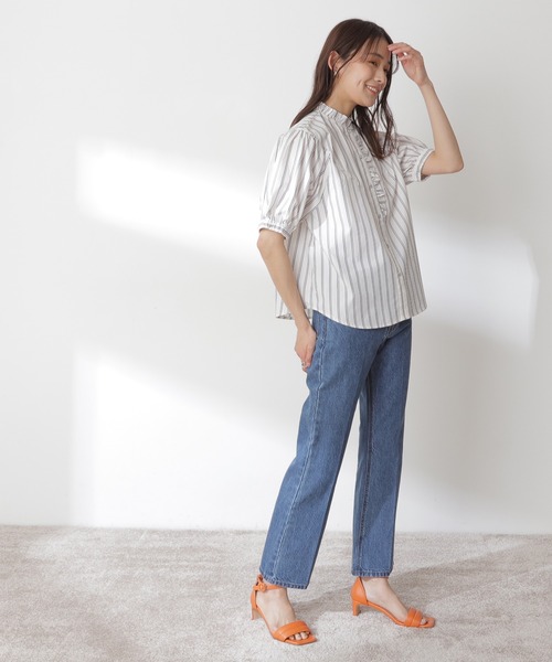 N.（N. Natural Beauty Basic）（エヌエヌナチュラルビューティーベーシック）の「◆アシメフリルネックブラウス（シャツ/ブラウス・レディース・ブラック/オフホワイト/ブルー/ストライプ・MEDIUM）」の14枚目の写真