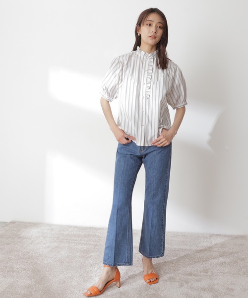 N.（N. Natural Beauty Basic）（エヌエヌナチュラルビューティーベーシック）の「◆アシメフリルネックブラウス（シャツ/ブラウス・レディース・ブラック/オフホワイト/ブルー/ストライプ・MEDIUM）」の15枚目の写真