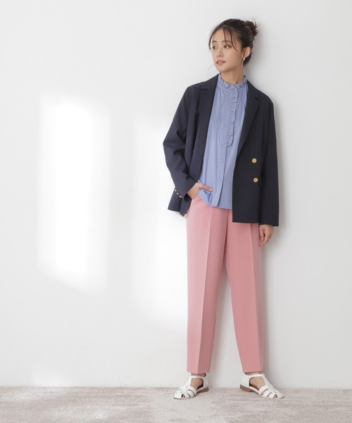 N.（N. Natural Beauty Basic）（エヌエヌナチュラルビューティーベーシック）の「◆アシメフリルネックブラウス（シャツ/ブラウス・レディース・ブラック/オフホワイト/ブルー/ストライプ・MEDIUM）」の13枚目の写真