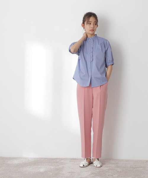 N.（N. Natural Beauty Basic）（エヌエヌナチュラルビューティーベーシック）の「◆アシメフリルネックブラウス（シャツ/ブラウス・レディース・ブラック/オフホワイト/ブルー/ストライプ・MEDIUM）」の11枚目の写真