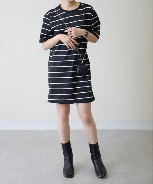 ALEXANDER WANG ミニ ワンピース チュニック ボーダー 総柄 素材 ALEXANDER WANG ミニ ワンピース チュニック ボーダー 総柄 素材