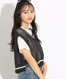 PINK-latte（ピンクラテ）の「◆【洗える】メッシュニットベスト+Tシャツセット（その他トップス・キッズ）」