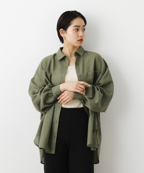 RODEO CROWNS WIDE BOWL(ロデオクラウンズワイドボウル)の「Natuly Linen オーバーシャツ(シャツ/ブラウス・レディース・ピンク/ダークオレンジ/カーキ/ライトベージュ・FREE)」の2枚目の写真