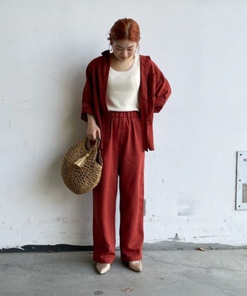 RODEO CROWNS WIDE BOWL(ロデオクラウンズワイドボウル)の「Natuly Linen オーバーシャツ(シャツ/ブラウス・レディース・ピンク/ダークオレンジ/カーキ/ライトベージュ・FREE)」の4枚目の写真