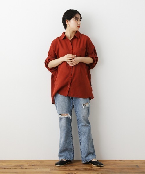 RODEO CROWNS WIDE BOWL(ロデオクラウンズワイドボウル)の「Natuly Linen オーバーシャツ(シャツ/ブラウス・レディース・ピンク/ダークオレンジ/カーキ/ライトベージュ・FREE)」の6枚目の写真