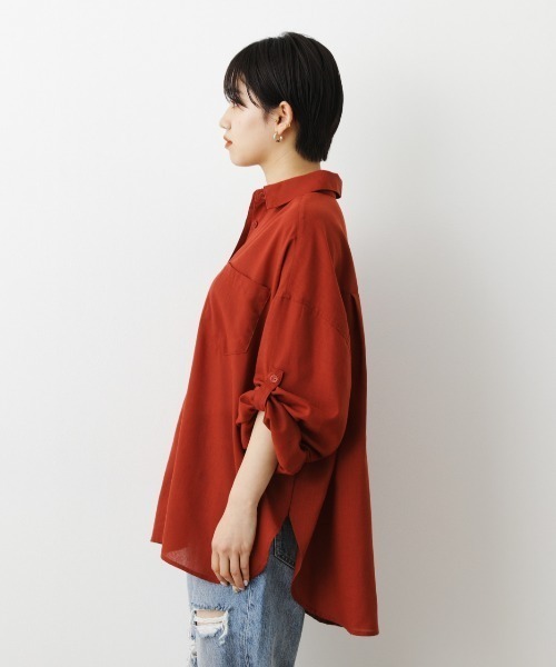 RODEO CROWNS WIDE BOWL(ロデオクラウンズワイドボウル)の「Natuly Linen オーバーシャツ(シャツ/ブラウス・レディース・ピンク/ダークオレンジ/カーキ/ライトベージュ・FREE)」の13枚目の写真