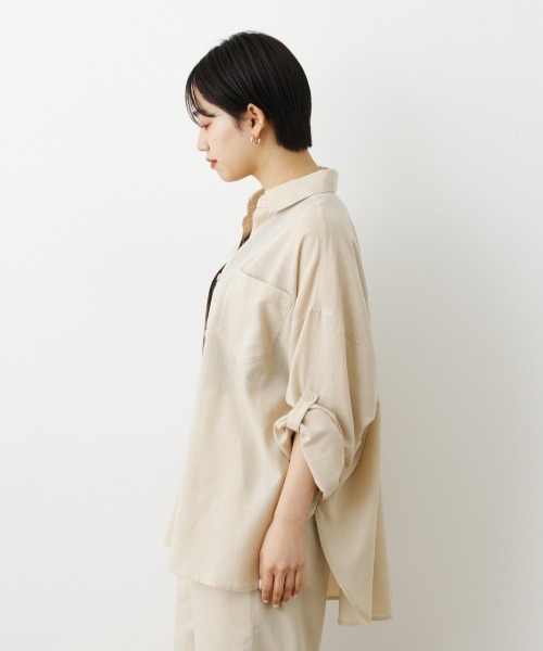 RODEO CROWNS WIDE BOWL(ロデオクラウンズワイドボウル)の「Natuly Linen オーバーシャツ(シャツ/ブラウス・レディース・ピンク/ダークオレンジ/カーキ/ライトベージュ・FREE)」の5枚目の写真