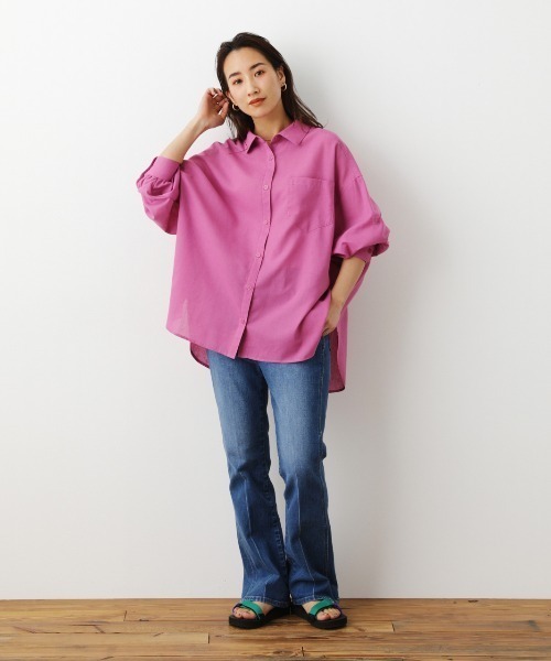 RODEO CROWNS WIDE BOWL(ロデオクラウンズワイドボウル)の「Natuly Linen オーバーシャツ(シャツ/ブラウス・レディース・ピンク/ダークオレンジ/カーキ/ライトベージュ・FREE)」の18枚目の写真