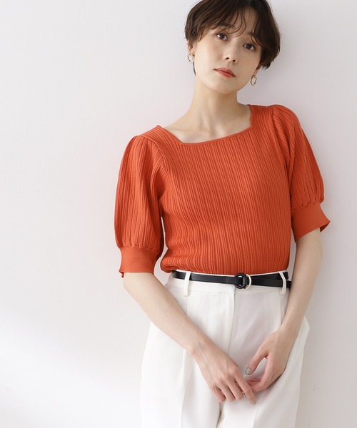 N.（N. Natural Beauty Basic）（エヌエヌナチュラルビューティーベーシック）の「◆変形リブパフニット（ニット/セーター・レディース・ダークブラウン/コーラルピンク/オフホワイト・MEDIUM）」の3枚目の写真