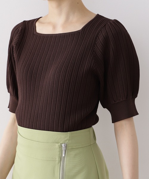 N.（N. Natural Beauty Basic）（エヌエヌナチュラルビューティーベーシック）の「◆変形リブパフニット（ニット/セーター・レディース・ダークブラウン/コーラルピンク/オフホワイト・MEDIUM）」の10枚目の写真