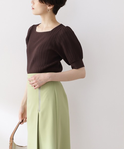 N.（N. Natural Beauty Basic）（エヌエヌナチュラルビューティーベーシック）の「◆変形リブパフニット（ニット/セーター・レディース・ダークブラウン/コーラルピンク/オフホワイト・MEDIUM）」の8枚目の写真