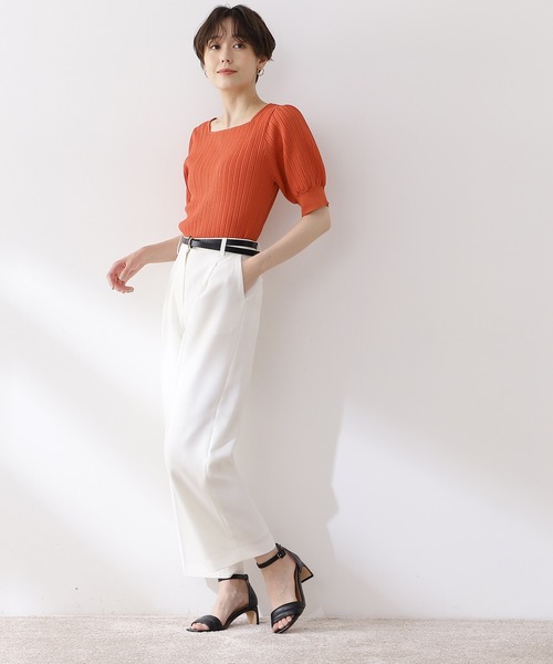 N.（N. Natural Beauty Basic）（エヌエヌナチュラルビューティーベーシック）の「◆変形リブパフニット（ニット/セーター・レディース・ダークブラウン/コーラルピンク/オフホワイト・MEDIUM）」の7枚目の写真