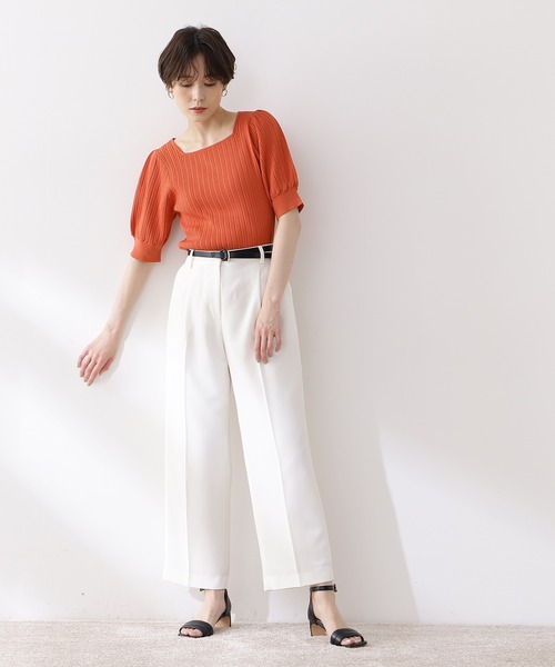 N.（N. Natural Beauty Basic）（エヌエヌナチュラルビューティーベーシック）の「◆変形リブパフニット（ニット/セーター・レディース・ダークブラウン/コーラルピンク/オフホワイト・MEDIUM）」の6枚目の写真