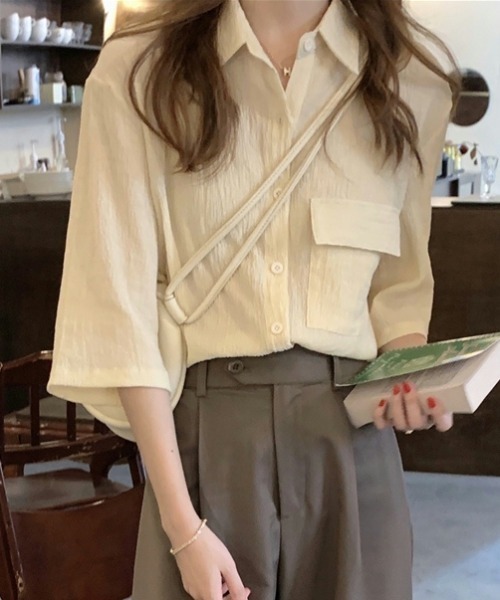 MANGROVE（マングローブ）の「ワッシャールーズシャツ（シャツ/ブラウス・レディース・ブラック/アイボリー・FREE）」の2枚目の写真