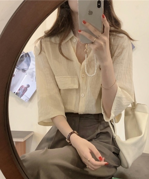 MANGROVE（マングローブ）の「ワッシャールーズシャツ（シャツ/ブラウス・レディース・ブラック/アイボリー・FREE）」の4枚目の写真