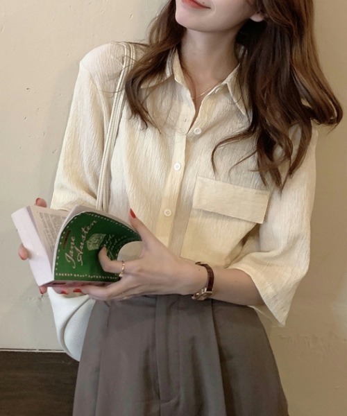 MANGROVE（マングローブ）の「ワッシャールーズシャツ（シャツ/ブラウス・レディース・ブラック/アイボリー・FREE）」の3枚目の写真