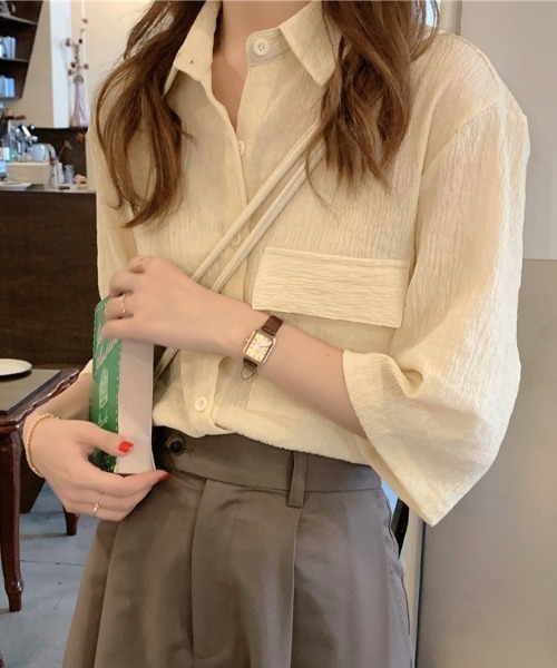 MANGROVE（マングローブ）の「ワッシャールーズシャツ（シャツ/ブラウス・レディース・ブラック/アイボリー・FREE）」の6枚目の写真