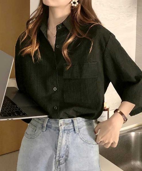 MANGROVE（マングローブ）の「ワッシャールーズシャツ（シャツ/ブラウス・レディース・ブラック/アイボリー・FREE）」の7枚目の写真