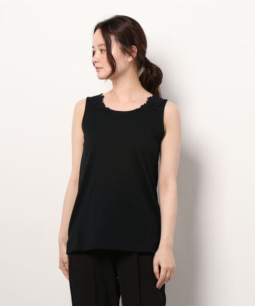 Samansa Mos2（サマンサ モスモス）の「後ろパーツレースノースリ－ブ（Tシャツ/カットソー・レディース・ブラック/ベージュ/オフホワイト・ﾌﾘ-）」の2枚目の写真