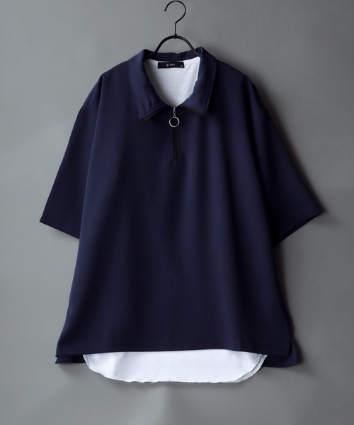 SITRY(シトリー)の「wide silhouette stand collar half zip shirt & layered tank top/ワイドシルエット スタンドカラー ハーフジップ シャツ&レイヤードタンクトップ(シャツ/ブラウス・メンズ・ブラック/ネイビー/ブルーグリーン・M/L)」の2枚目の写真