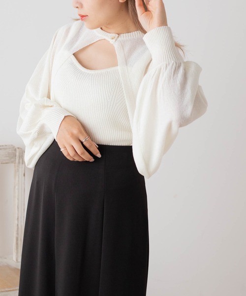 WEGO（ウィゴー）の「WEGO/【2点セット】ボレロセットニットキャミ（ニット/セーター・レディース・ブラック/アイボリー・FREE）」の4枚目の写真