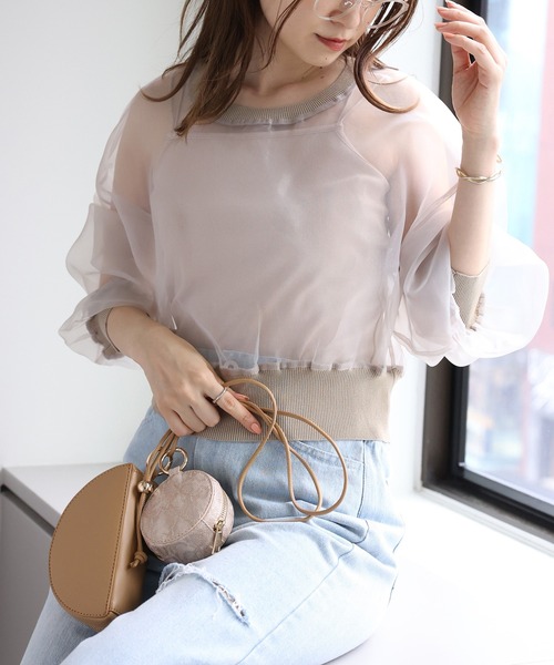 one after another NICE CLAUP(ワンアフターアナザーナイスクラップ)の「インナーセットオーガンジートップス(Tシャツ/カットソー・レディース・モカ/オフホワイト/ベージュ・FREE)」の3枚目の写真