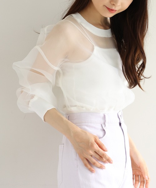 one after another NICE CLAUP(ワンアフターアナザーナイスクラップ)の「インナーセットオーガンジートップス(Tシャツ/カットソー・レディース・モカ/オフホワイト/ベージュ・FREE)」の2枚目の写真