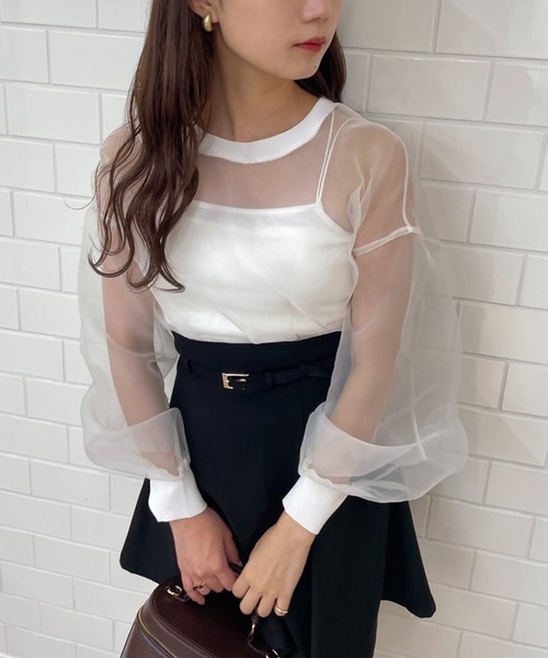 one after another NICE CLAUP(ワンアフターアナザーナイスクラップ)の「インナーセットオーガンジートップス(Tシャツ/カットソー・レディース・モカ/オフホワイト/ベージュ・FREE)」の14枚目の写真