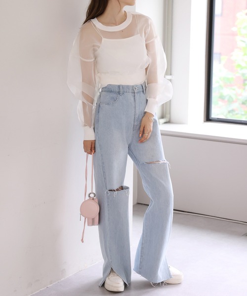 one after another NICE CLAUP(ワンアフターアナザーナイスクラップ)の「インナーセットオーガンジートップス(Tシャツ/カットソー・レディース・モカ/オフホワイト/ベージュ・FREE)」の7枚目の写真