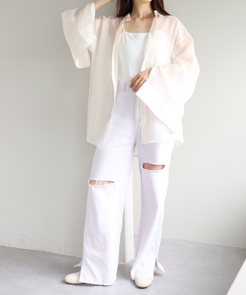 one after another NICE CLAUP(ワンアフターアナザーナイスクラップ)の「インナーセットオーガンジートップス(Tシャツ/カットソー・レディース・モカ/オフホワイト/ベージュ・FREE)」の11枚目の写真