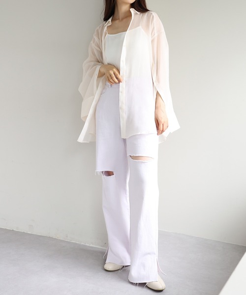 one after another NICE CLAUP(ワンアフターアナザーナイスクラップ)の「インナーセットオーガンジートップス(Tシャツ/カットソー・レディース・モカ/オフホワイト/ベージュ・FREE)」の4枚目の写真
