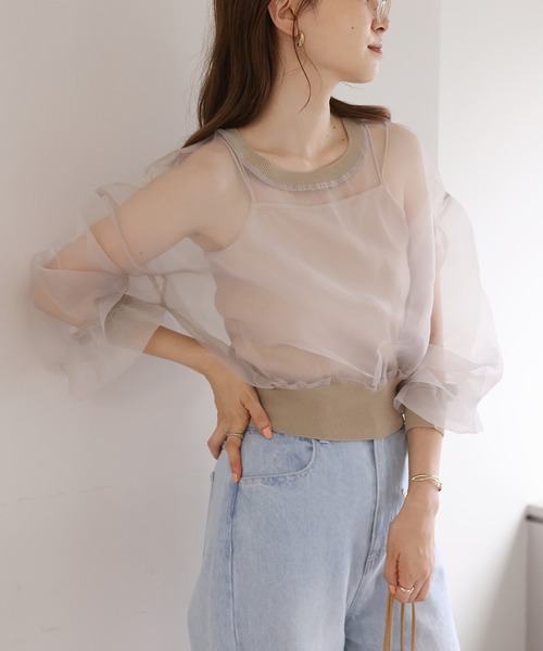 one after another NICE CLAUP(ワンアフターアナザーナイスクラップ)の「インナーセットオーガンジートップス(Tシャツ/カットソー・レディース・モカ/オフホワイト/ベージュ・FREE)」の18枚目の写真