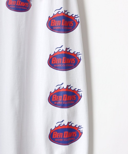 BEN DAVIS（ベンデイビス）の「BEN DAVIS/ベンデイビス ビッグシルエット ロゴ ファイヤーボール 袖プリント ロングスリーブTシャツ/レディース メンズ ロンT（Tシャツ/カットソー・メンズ・ホワイト/オートミール/チャコール/ダークグリーン・M/L/XL）」の12枚目の写真