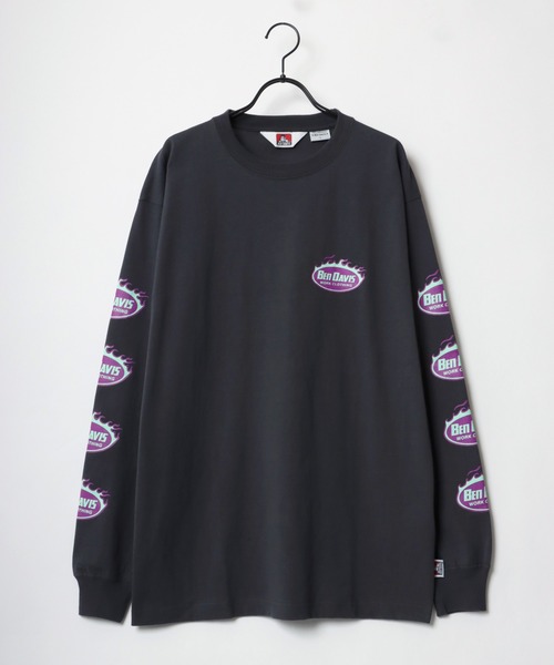 BEN DAVIS（ベンデイビス）の「BEN DAVIS/ベンデイビス ビッグシルエット ロゴ ファイヤーボール 袖プリント ロングスリーブTシャツ/レディース メンズ ロンT（Tシャツ/カットソー・メンズ・ホワイト/オートミール/チャコール/ダークグリーン・M/L/XL）」の6枚目の写真