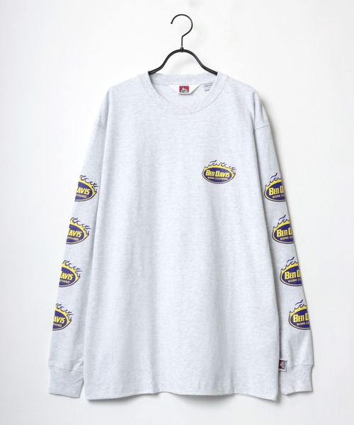 BEN DAVIS（ベンデイビス）の「BEN DAVIS/ベンデイビス ビッグシルエット ロゴ ファイヤーボール 袖プリント ロングスリーブTシャツ/レディース メンズ ロンT（Tシャツ/カットソー・メンズ・ホワイト/オートミール/チャコール/ダークグリーン・M/L/XL）」の7枚目の写真