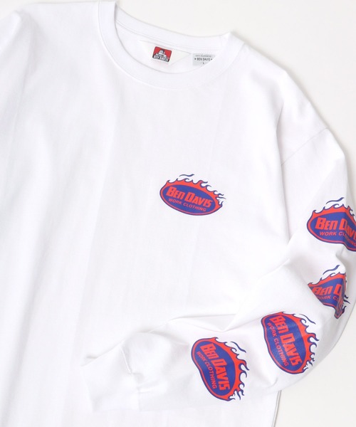 BEN DAVIS（ベンデイビス）の「BEN DAVIS/ベンデイビス ビッグシルエット ロゴ ファイヤーボール 袖プリント ロングスリーブTシャツ/レディース メンズ ロンT（Tシャツ/カットソー・メンズ・ホワイト/オートミール/チャコール/ダークグリーン・M/L/XL）」の16枚目の写真