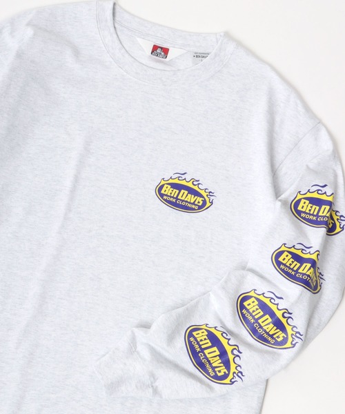 BEN DAVIS（ベンデイビス）の「BEN DAVIS/ベンデイビス ビッグシルエット ロゴ ファイヤーボール 袖プリント ロングスリーブTシャツ/レディース メンズ ロンT（Tシャツ/カットソー・メンズ・ホワイト/オートミール/チャコール/ダークグリーン・M/L/XL）」の18枚目の写真