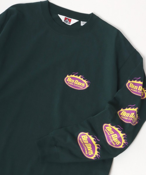 BEN DAVIS（ベンデイビス）の「BEN DAVIS/ベンデイビス ビッグシルエット ロゴ ファイヤーボール 袖プリント ロングスリーブTシャツ/レディース メンズ ロンT（Tシャツ/カットソー・メンズ・ホワイト/オートミール/チャコール/ダークグリーン・M/L/XL）」の19枚目の写真