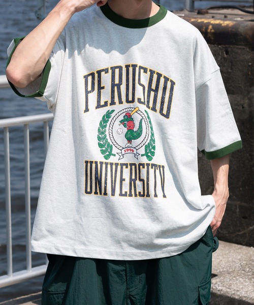 Perushu(ペルーシュ)の「カレッジロゴリンガーTシャツ(Tシャツ/カットソー・メンズ・カーキ/ライトグレー/オフホワイト・LARGE/MEDIUM)」の3枚目の写真