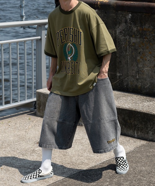Perushu(ペルーシュ)の「カレッジロゴリンガーTシャツ(Tシャツ/カットソー・メンズ・カーキ/ライトグレー/オフホワイト・LARGE/MEDIUM)」の7枚目の写真