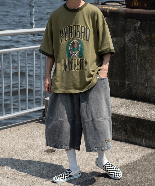 Perushu(ペルーシュ)の「カレッジロゴリンガーTシャツ(Tシャツ/カットソー・メンズ・カーキ/ライトグレー/オフホワイト・LARGE/MEDIUM)」の16枚目の写真