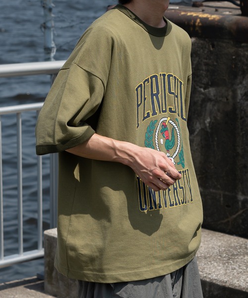 Perushu(ペルーシュ)の「カレッジロゴリンガーTシャツ(Tシャツ/カットソー・メンズ・カーキ/ライトグレー/オフホワイト・LARGE/MEDIUM)」の17枚目の写真