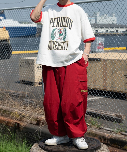 Perushu(ペルーシュ)の「カレッジロゴリンガーTシャツ(Tシャツ/カットソー・メンズ・カーキ/ライトグレー/オフホワイト・LARGE/MEDIUM)」の4枚目の写真