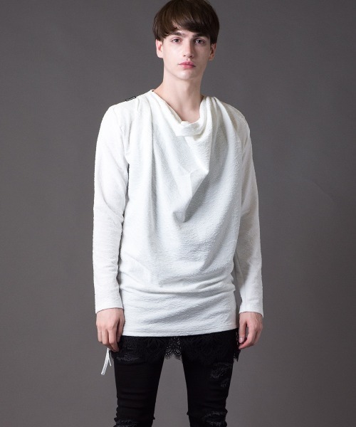 Buffalo Bobs(バッファローボブズ)の「BARK(バーク)ウェーブタック ドレープ ロンT(Tシャツ/カットソー・メンズ・ホワイト/ブラック・2-3/1-2)」の4枚目の写真