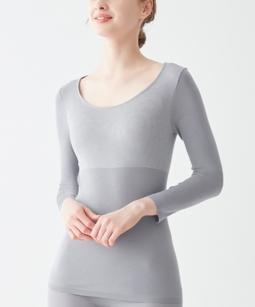 GUNZE（グンゼ）の「HOTMAGIC/ホットマジック 冷えのポイントを集中的に暖める あったか長袖インナー（インナーウェア/肌着・レディース・ベージュ系その他/ピンク/ブラック/ローズ/ネイビー/チャコールグレー/ブルーグレー・X-LARGE/LARGE/MEDIUM）」の3枚目の写真