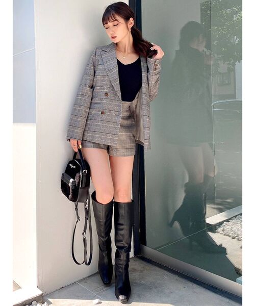GYDA（ジェイダ）の「【セットアップ着用可】ハイウエストグレンチェックショートパンツ（その他パンツ・レディース・ベージュ/グレー・FREE）」の6枚目の写真