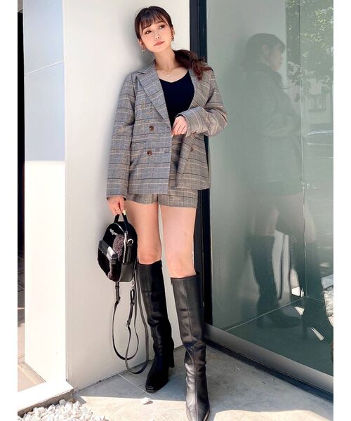 GYDA（ジェイダ）の「【セットアップ着用可】ハイウエストグレンチェックショートパンツ（その他パンツ・レディース・ベージュ/グレー・FREE）」の5枚目の写真