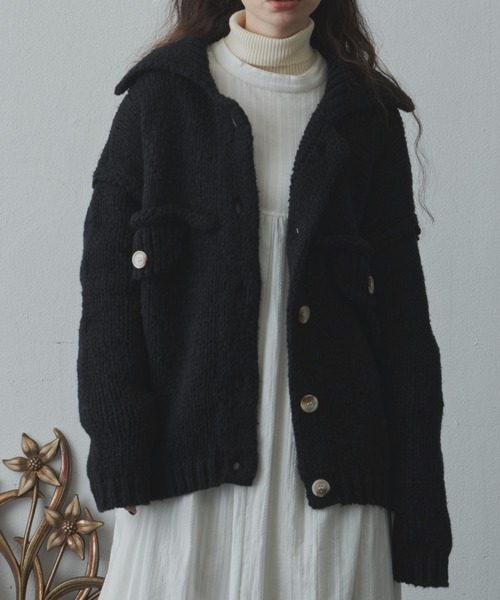 Libra Cue（リブラ キュー）の「オーバージャケットニットカーディガン（カーディガン/ボレロ・レディース・ブラック/グリーン/ピンクベージュ・FREE）」の2枚目の写真