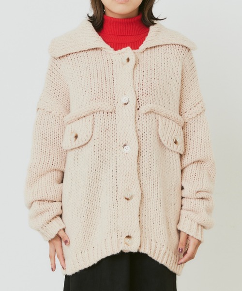 Libra Cue（リブラ キュー）の「オーバージャケットニットカーディガン（カーディガン/ボレロ・レディース・ブラック/グリーン/ピンクベージュ・FREE）」の7枚目の写真